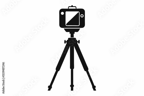 phone on a tripod line art silhouette vector illustration