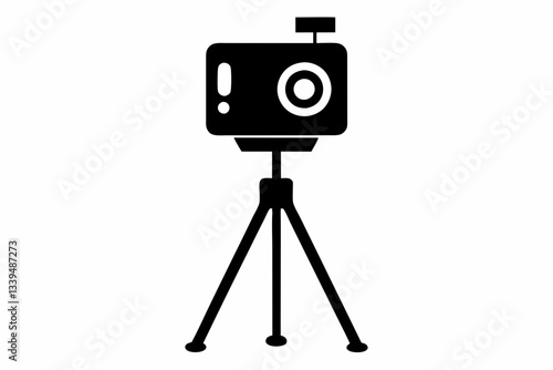 phone on a tripod line art silhouette vector illustration