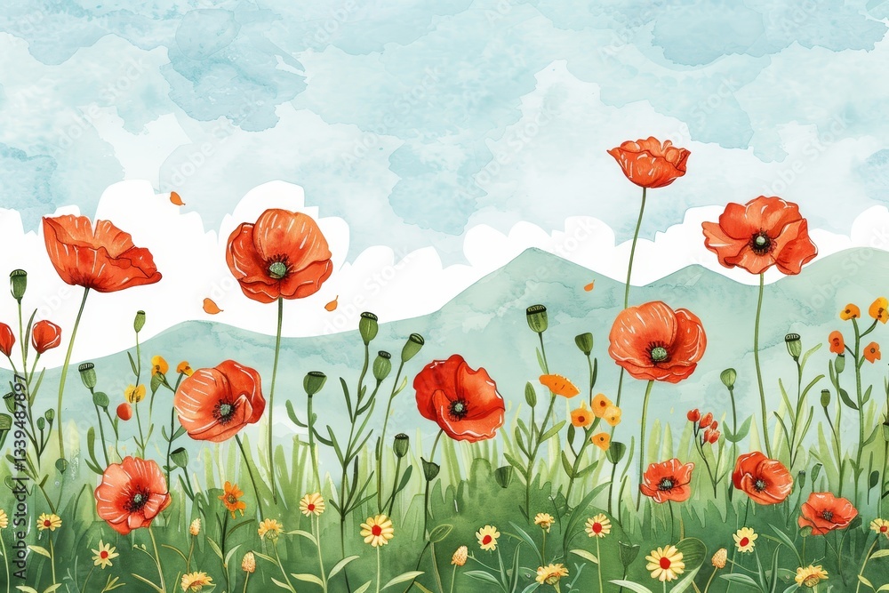 Fototapeta premium Floral summer background, field with flowers