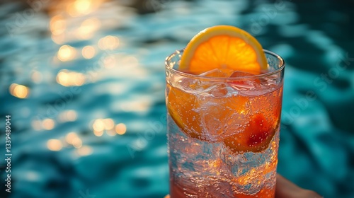 Refreshing Fruit Drink With Vibrant Colors and Ice on a Summer Day
