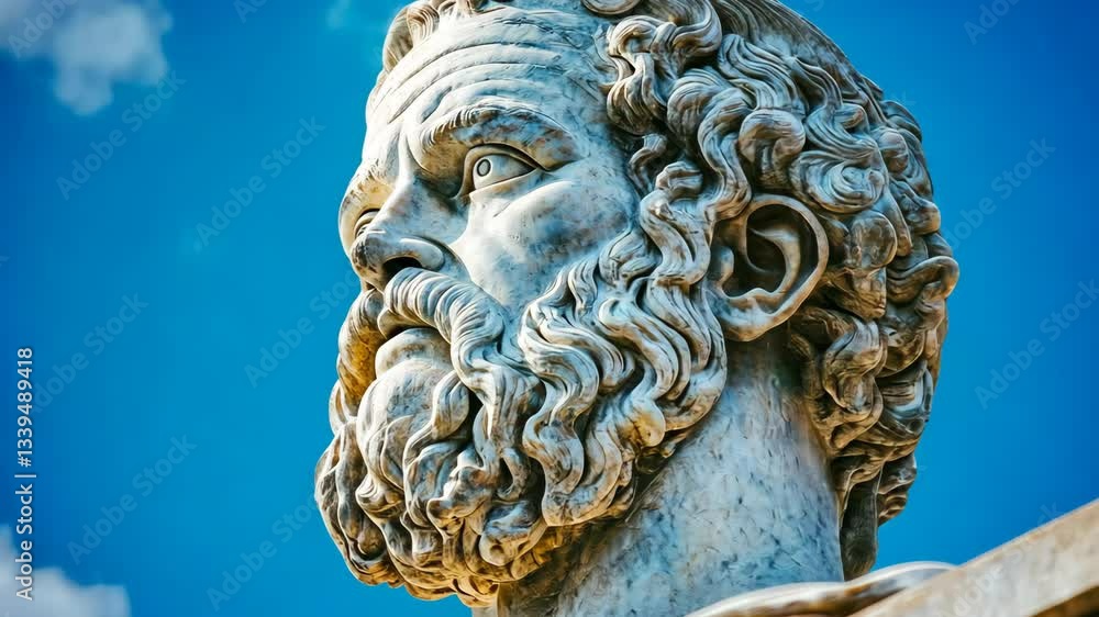 Statue of a classical philosopher under a clear blue sky reflecting historical artistry and culture in an outdoor setting Statue of a classical philosopher under a clear blue sky reflecting historical artistry and culture in an outdoor setting