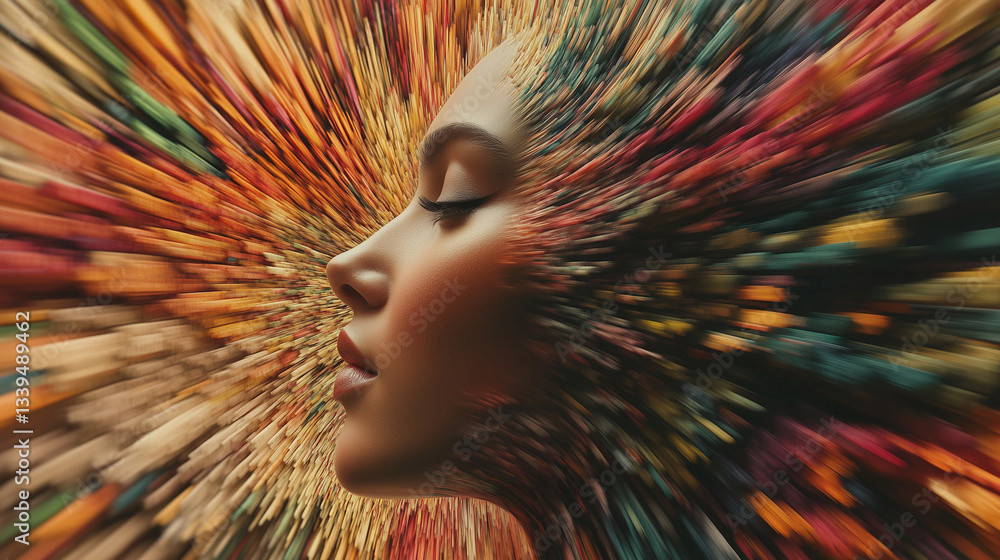 abstraction with a human face in bright colors