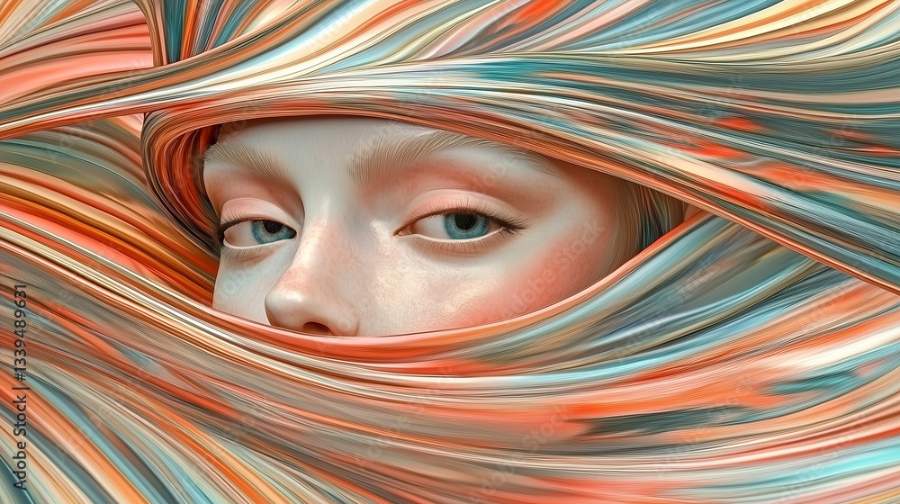 abstraction with a human face in bright colors