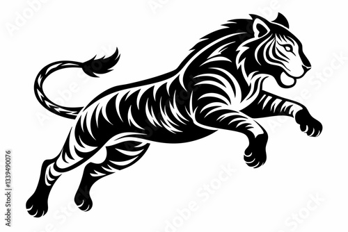 tiger running line art silhouette vector illustration