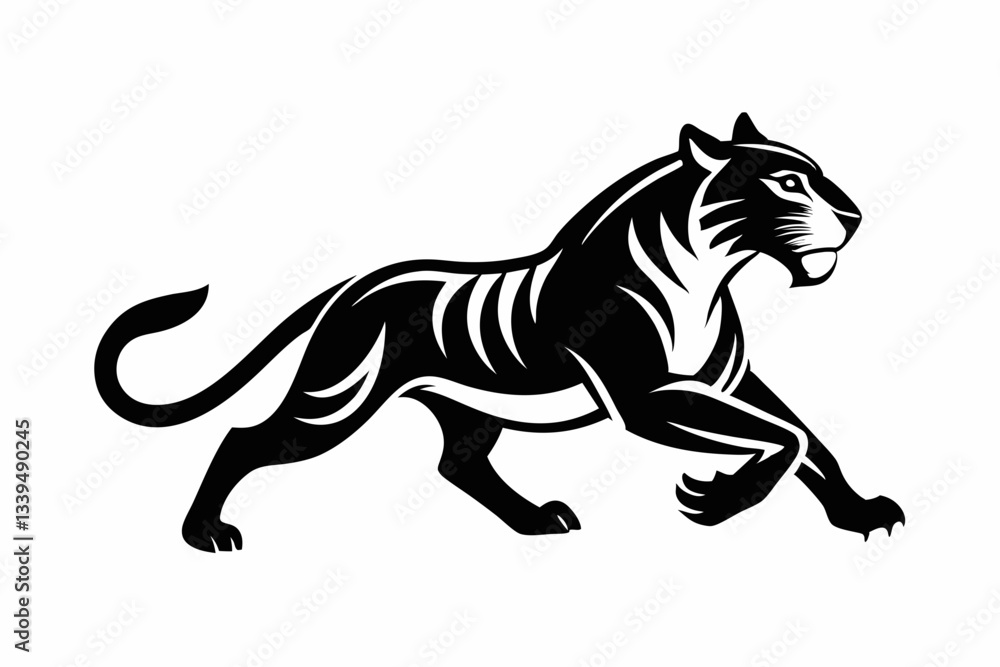 Obraz premium tiger running line art silhouette vector illustration