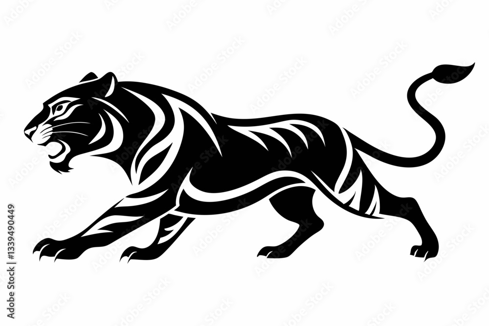 Fototapeta premium tiger running line art silhouette vector illustration