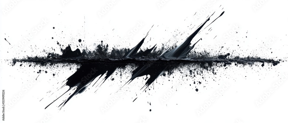 Naklejka premium Dramatic black ink splash on white canvas creating dynamic abstract art with bold contrast and artistic expression for modern design projects