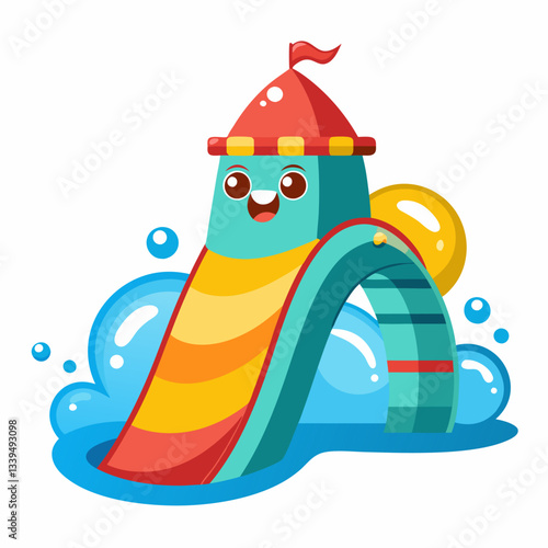 Colorful Cartoon Water Slide with Smiling Face and Fun Design for Kids Playgrounds