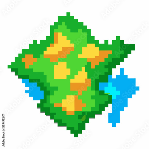 Pixel Art Isometric Island with Green Terrain and Blue Waters
