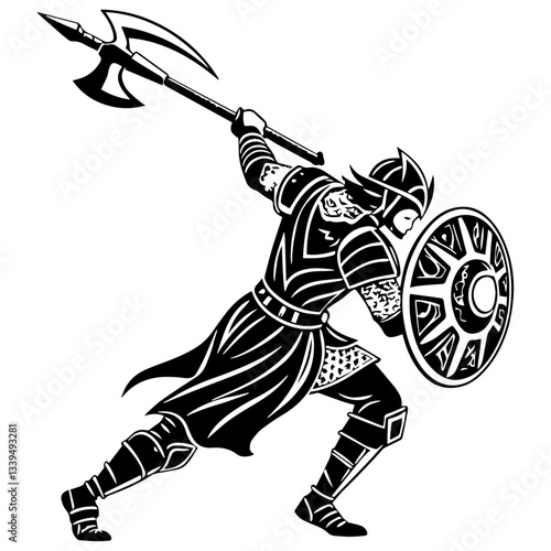 Black and white vector  illustration of a man with sword icon