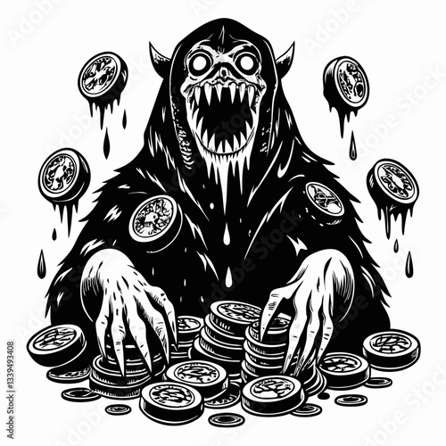 Cryptocurrency Gremlin Dark Humor Digital Art of a Money Hoarding Creature