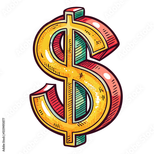 Vintage Style Colorful Dollar Sign Illustration with Retro Design Elements