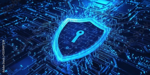 Cybersecurity shield protecting digital financial transactions, emphasizing secure online lending