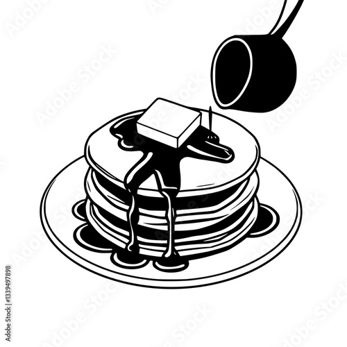 Delicious Stack of Pancakes with Syrup and Butter                                                   