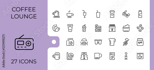 Coffee Shop modern icon. Containing breakfast, bean, tea, shop, cup, mug and more. Thin icons set. Cafe icon collection. Editable vector art and illustration.