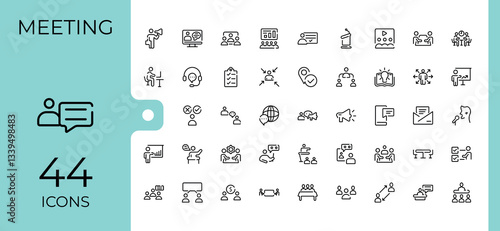 Conference icon set. Included symbol, teamwork, meeting, presentation, leader, online and more. UI icons set in a thin style. Line linear icon collection. Pixel perfect. Vector collections.