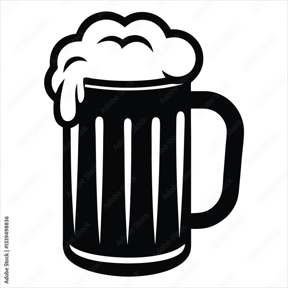 Beer mug silhouette icon, Traditional glass mug of beer with frothy foam, Vector Illustration Beer mug silhouette icon, Traditional glass mug of beer with frothy foam, Vector Illustration