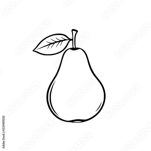 Simple Line Drawing of a Pear with Leaf  Illustration                                               