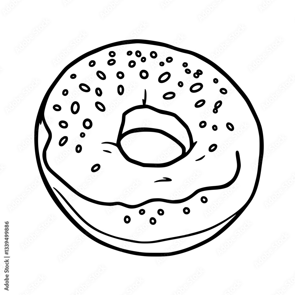 Delicious Donut Illustration: A Simple Black and White Drawing Delicious Donut Illustration: A Simple Black and White Drawing