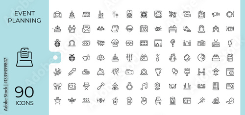Event Planning icon pack. Containing planning, plan, conference, celebration, birthday, art and more. Minimal icons collection. Event modern icon set. Editable vector illustration.