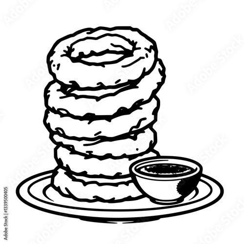 Crispy Onion Rings Stacked High with Zesty Dip                                                      