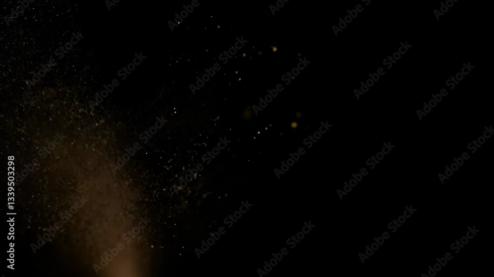 Abstract dynamic cloud of dust particles dispersing against black background in explosion Abstract dynamic cloud of dust particles dispersing against black background in explosion