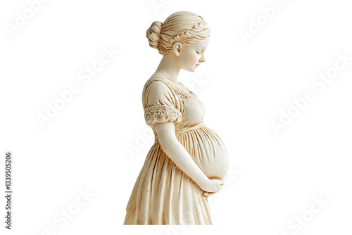 Greek sculpture pregnant woman statue figurine art Isolated on White and Transparent Background PNG Image.