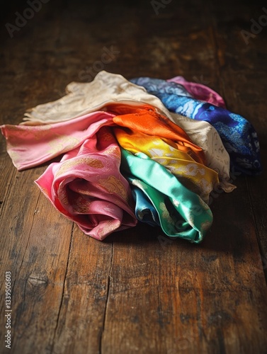 Wallpaper Mural Cloth Pile on Wooden Table Torontodigital.ca