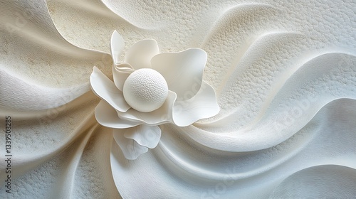 Abstract white flower relief on wavy background.