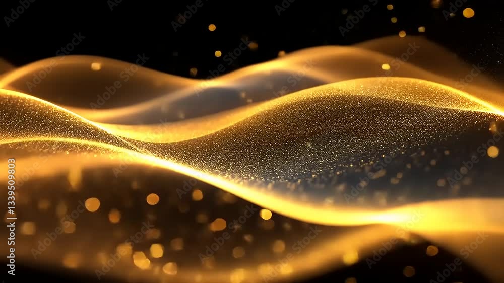 Abstract golden waves with shimmering particles flowing gracefully against a dark background Abstract golden waves with shimmering particles flowing gracefully against a dark background