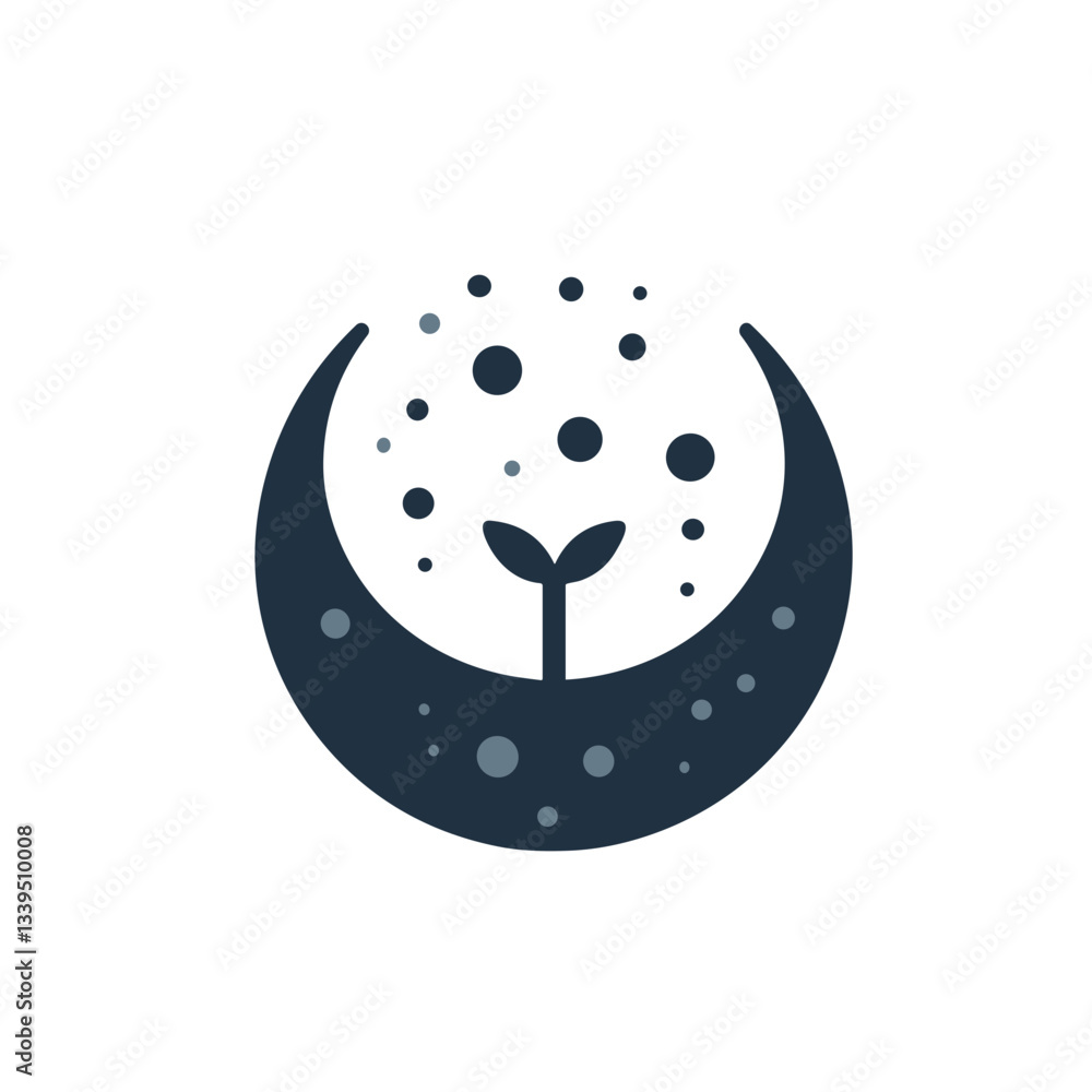 Rising moon vector icon with a sprouting plant and transparent background for eco-friendly and nature concepts Rising moon vector icon with a sprouting plant and transparent background for eco-friendly and nature concepts