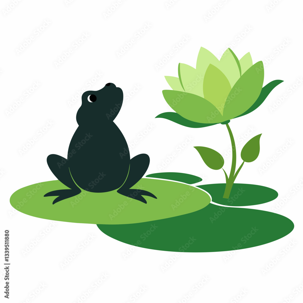 Fototapeta premium Vector illustration of a frog on a lotus leaf