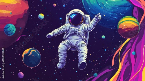 Wallpaper Mural Colorful astronaut exploring a vibrant cosmic landscape in space. Torontodigital.ca