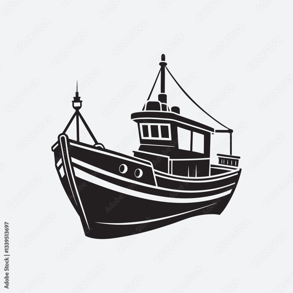 Fishing boat silhouette vector Fishing boat silhouette vector