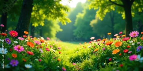 a lush meadow filled with colorful flowers and foliage, nature, blossom, foliage