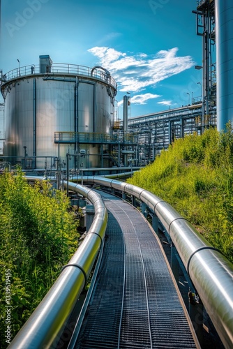 Train near industrial factory