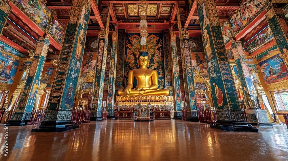 Obraz premium The room is decorated with many paintings and has a peaceful