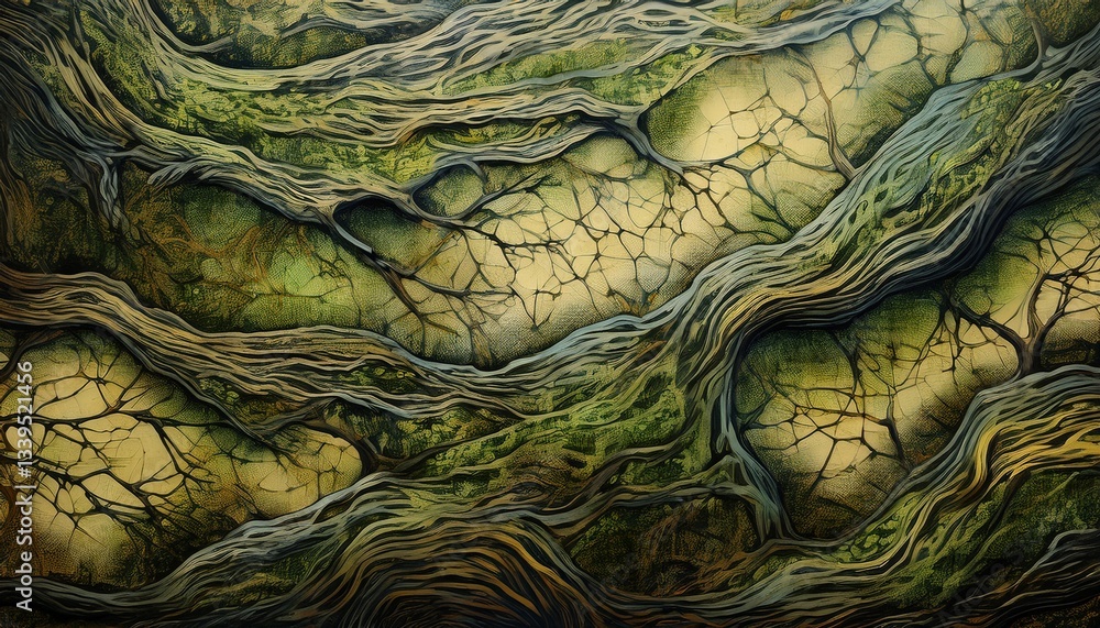 Obraz premium Textured paper with impressions of moss, wood grain, and nature’s cracks, creating an organic and rustic aesthetic