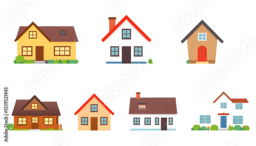 House icon set 2. Colourful flat illustrations , with white tonespng