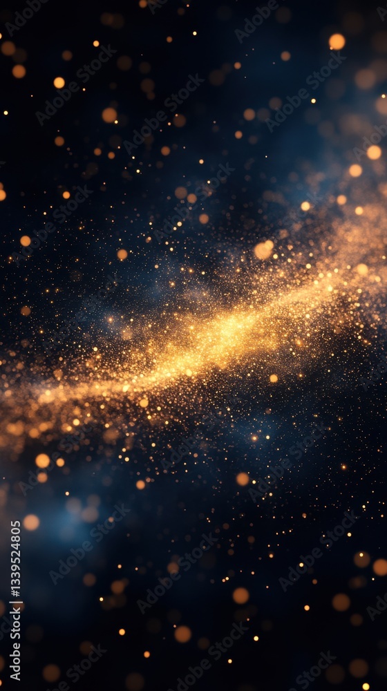 Ethereal cosmic dust cloud with golden light shimmering on a dark blue backdrop creating a celestial atmosphere and a sense of wonder Ethereal cosmic dust cloud with golden light shimmering on a dark blue backdrop creating a celestial atmosphere and a sense of wonder
