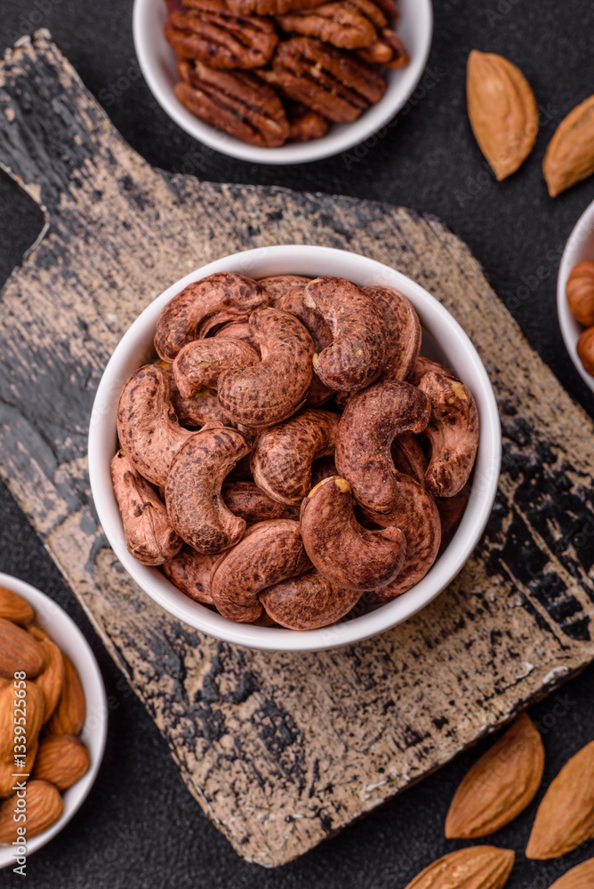 Cashew nuts in shell in bowl