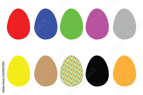 Set of colorful ester eggs. Set of decorated ester eggs vector. Ester eggs icon set in multi color. Spring ester multi color egg elements. Eggshell. Egg icon set. Vector Formats.