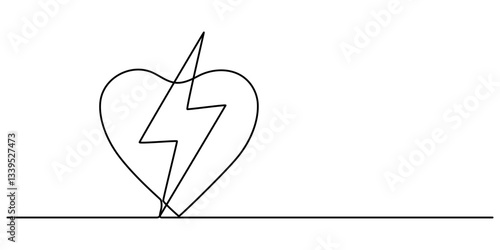 AED emergency continuous one line drawing, Medical And Healthcare Icon, Doodle First Aid, AED,automated external defibrillator / aed sign with heart and electricity symbol flat vector icon. outline.