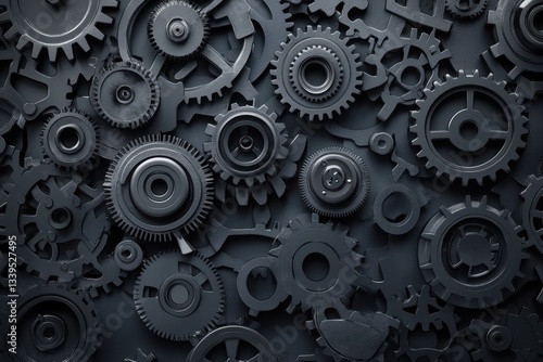Wallpaper Mural Intricate arrangement of metallic gears and cogs creating a complex mechanical texture engineering precision and industrial design with a dark monochrome aesthetic Torontodigital.ca