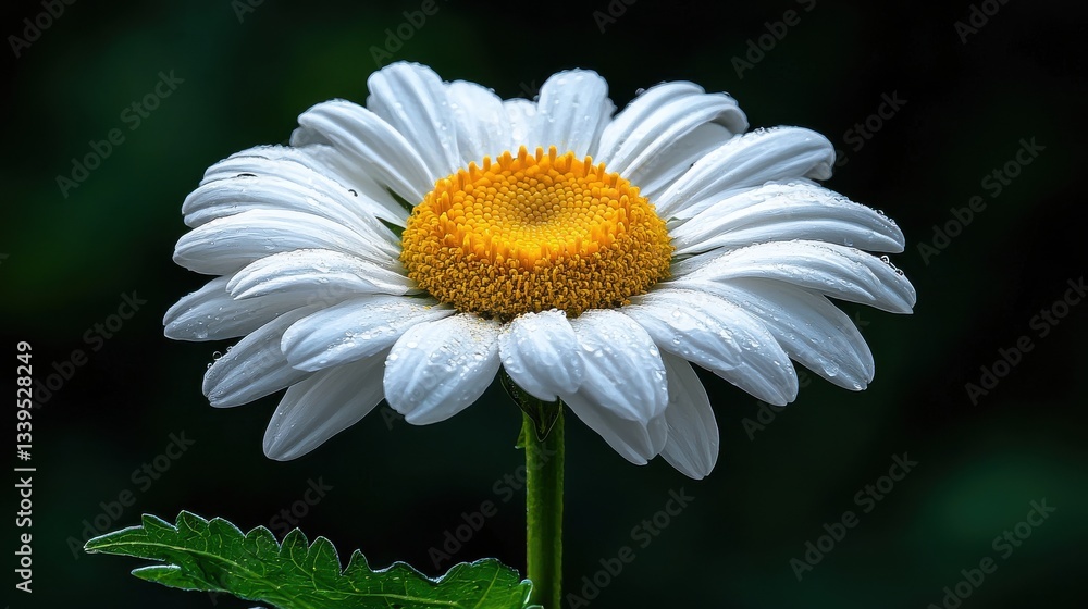Fototapeta premium A white flower with yellow centers is in the foreground
