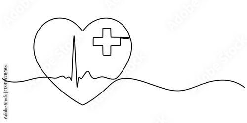 AED emergency continuous one line drawing, Medical And Healthcare Icon, Doodle First Aid, AED,automated external defibrillator / aed sign with heart and electricity symbol flat vector icon. outline.