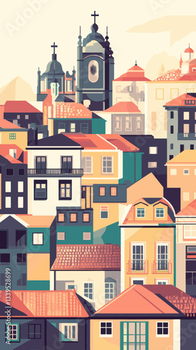 Wallpaper Mural Vintage Porto Cityscape Illustration with Abstract Landmarks and Architecture Torontodigital.ca