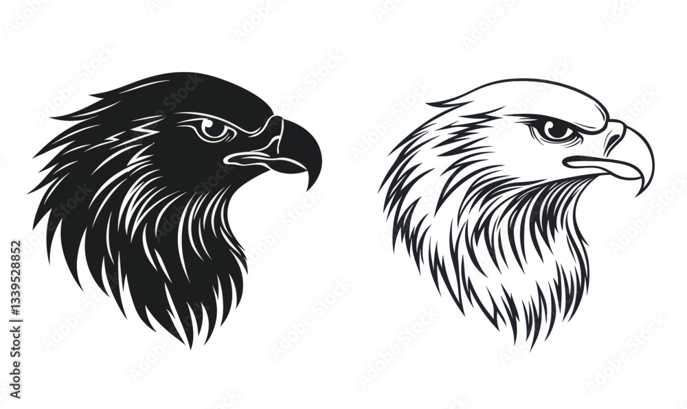 Fototapeta premium Minimalist Black and White Eagle Head Tattoo Vector Illustration