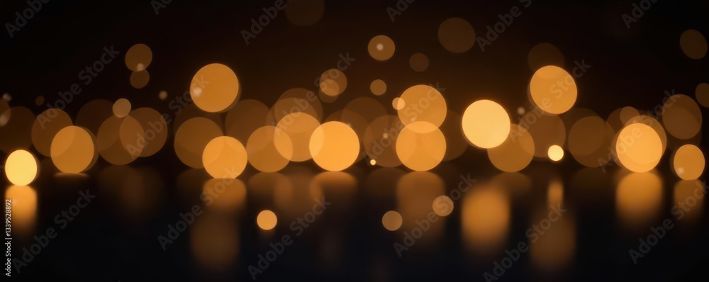 Obraz premium Shimmering gold bokeh lights on black background, digital, depth, gold
