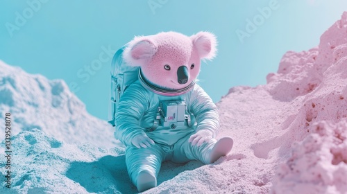 Space Pastel Pink View Right Green Text Empty Spacesuit